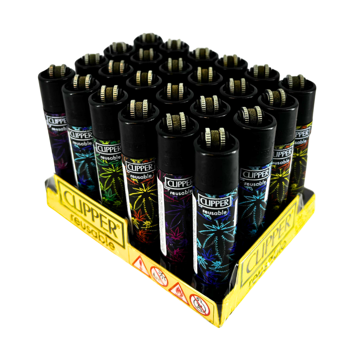 Isqueiro Clipper D24 CP11R Fluo Leaves 3 + BW + LB - Display C/24 (Grande)