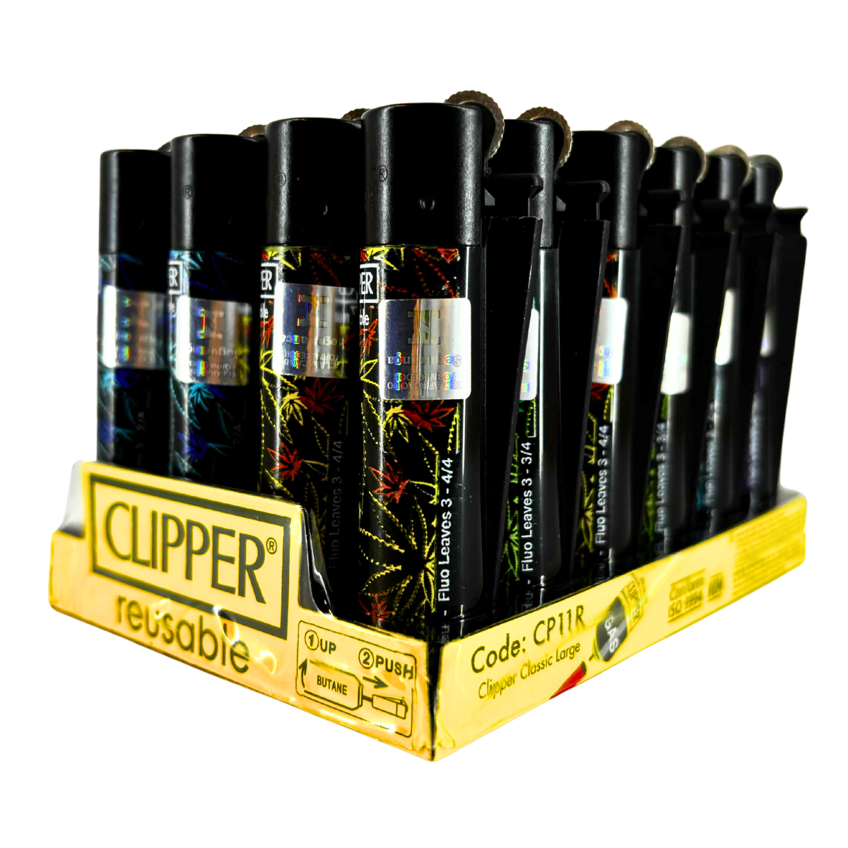 Isqueiro Clipper D24 CP11R Fluo Leaves 3 + BW + LB - Display C/24 (Grande) - Imagem 2