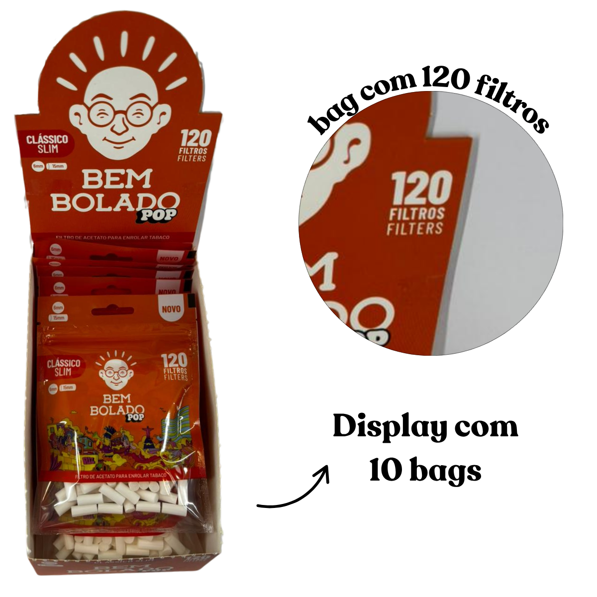 Filtro Bem Bolado Pop Classico Slim - Display C/ 10 Bags - Imagem 2