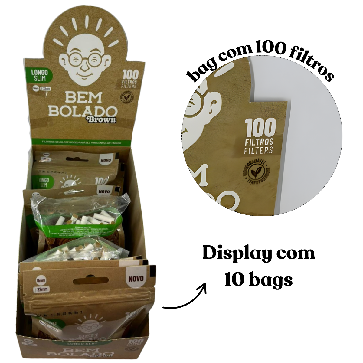 Filtro Bem Bolado Classico Brown Slim Longo - Display C/10 Bags - Imagem 2