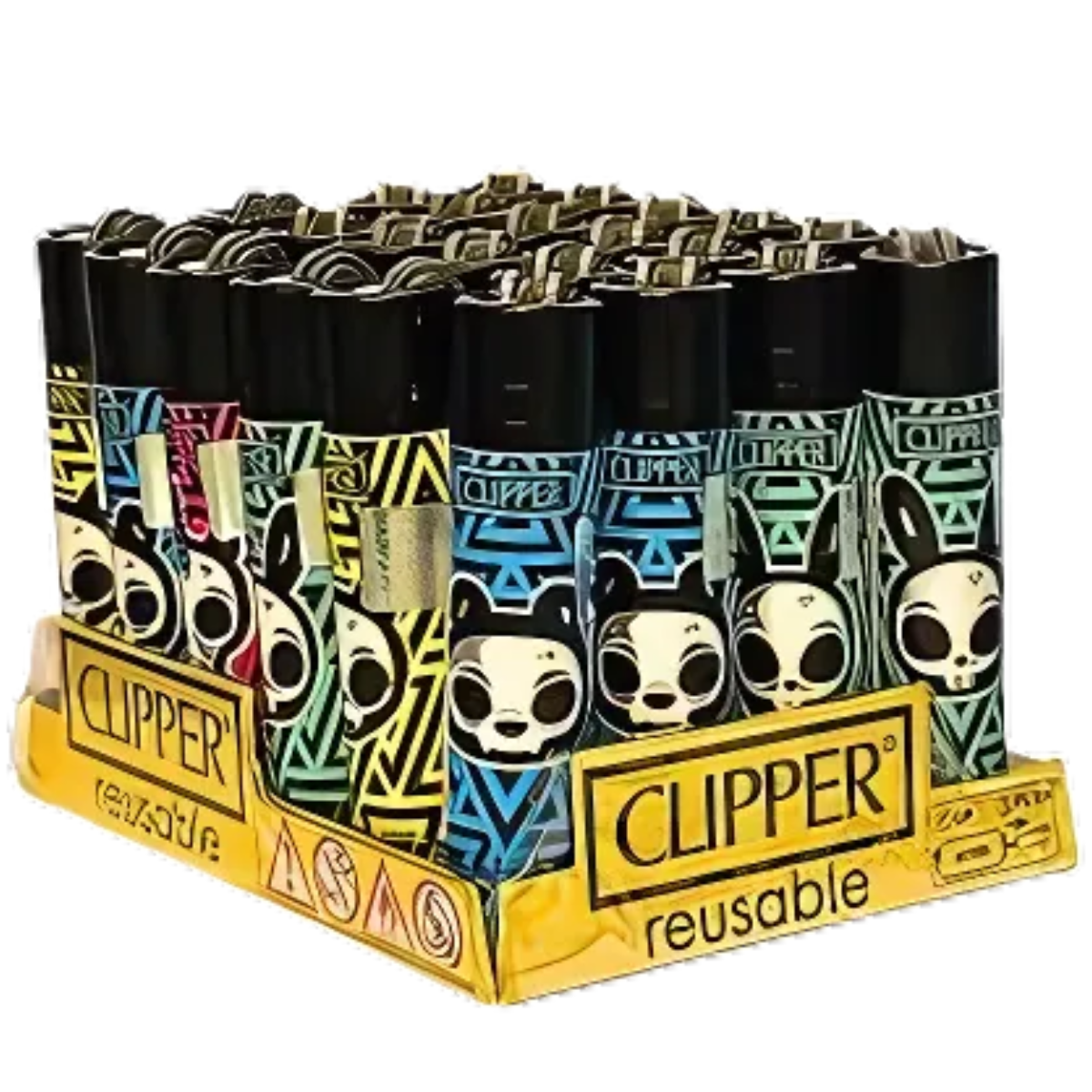 Isqueiro Clipper D24 CP11R SKULLS 17 GZ + BW + LB - Display C/24 (Grande)