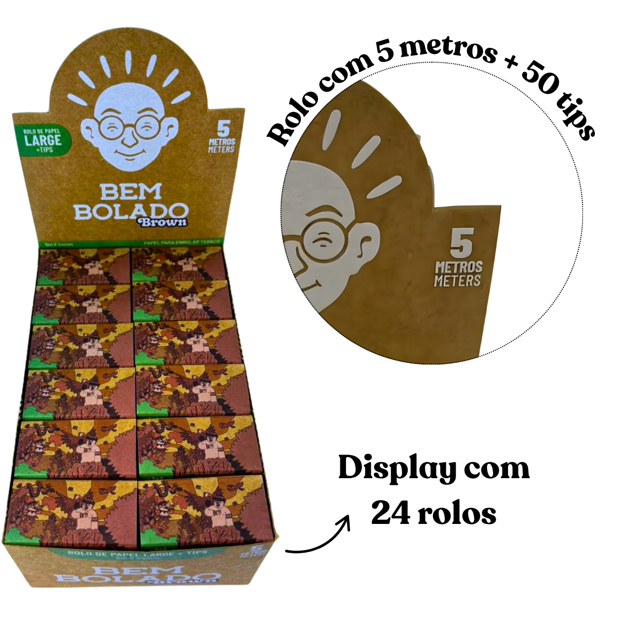 Seda Bem Bolado Brown Rolls Tips Large 5 metros - Display C/24 Rolos - Imagem 2