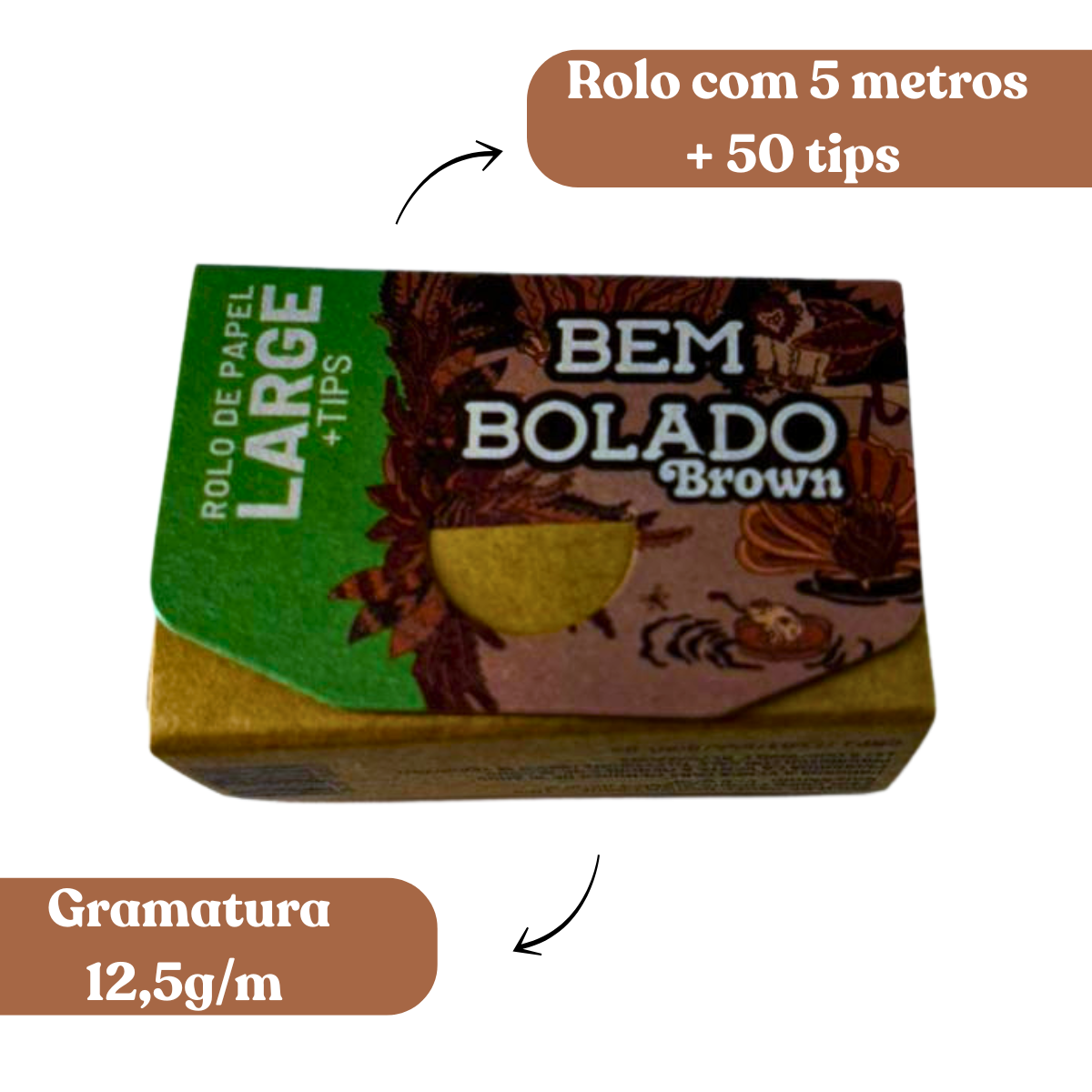Seda Bem Bolado Brown Rolls Tips Large 5 metros - Display C/24 Rolos - Imagem 6