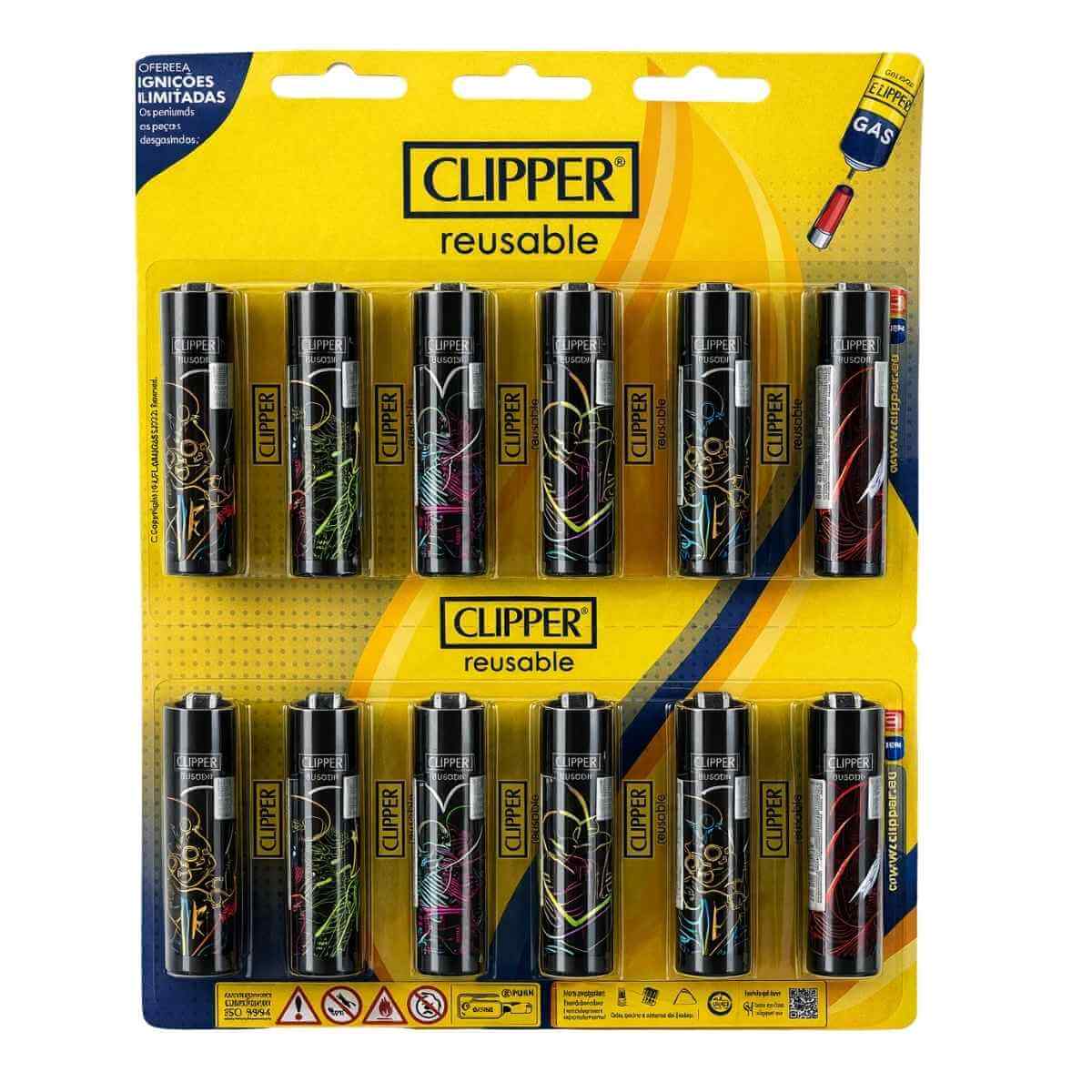 Isqueiro Clipper Grande Loving Skulls 1 + BW + LB - Cartela C/12