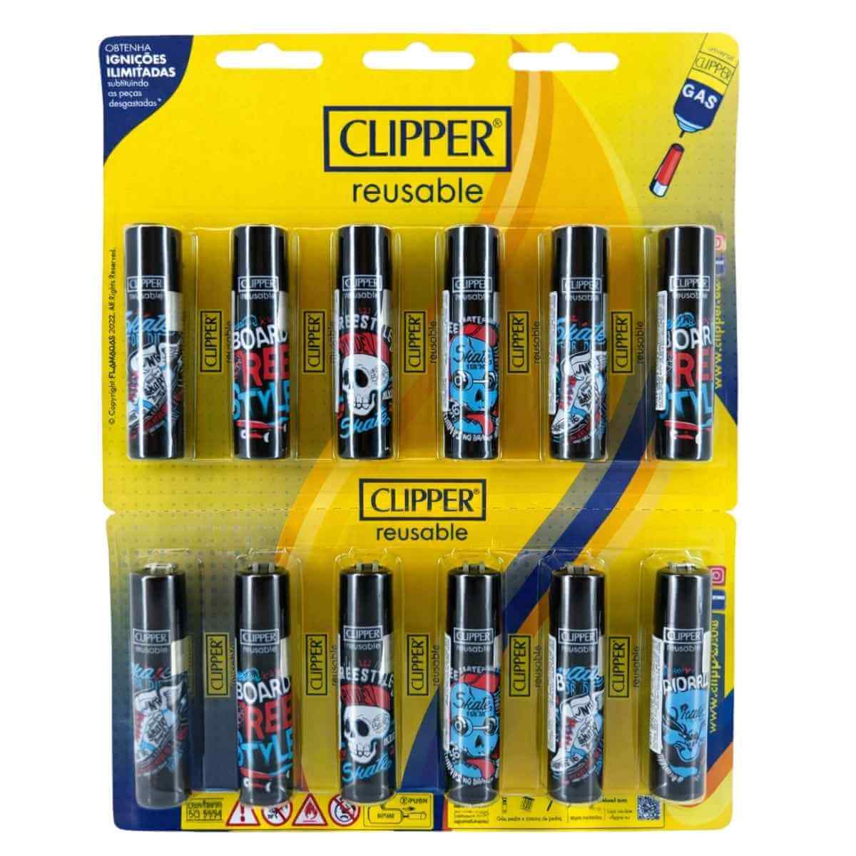 Isqueiro Clipper Grande Skate or Die 2 + BW + LB - Cartela C/12