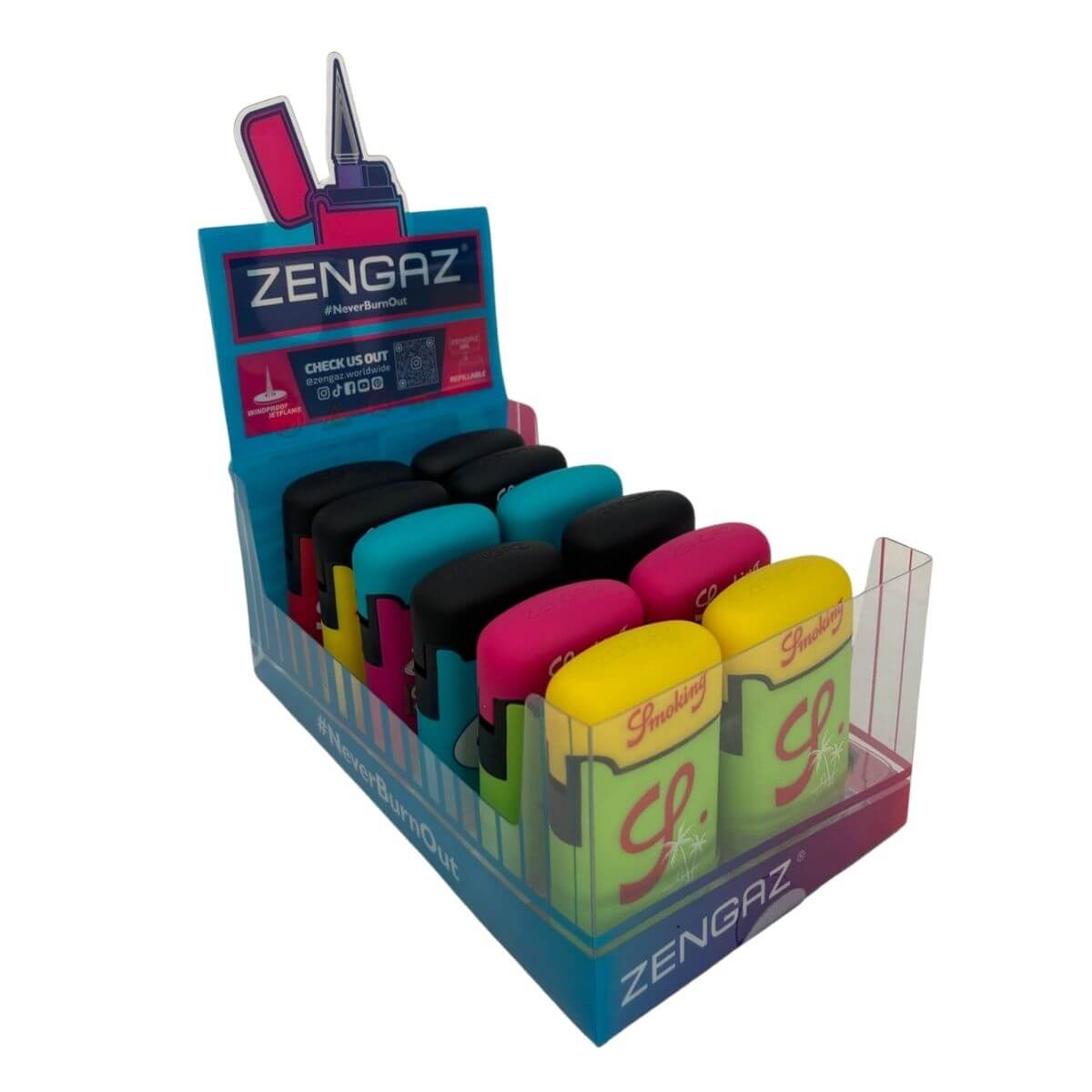 Isqueiro Maçarico Zengaz ZL-3B Mega Jet Emb Bicolor Smoking - Display c/12 Unidades