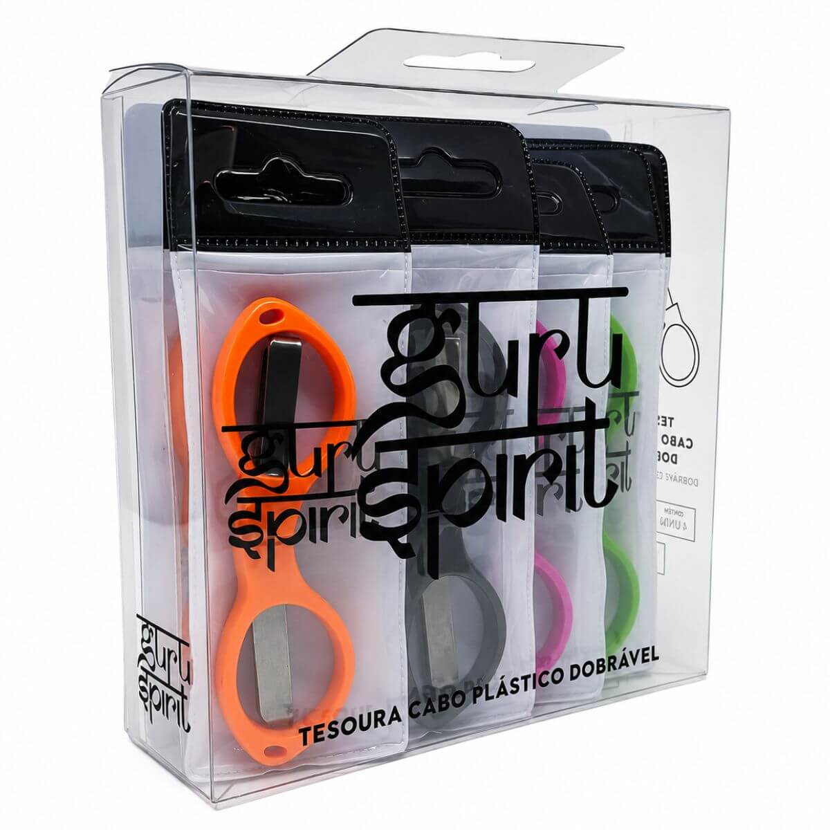 Tesoura Dobravel Guru de Metal Cabo Plástico Multicolor Display C/12 Unidades