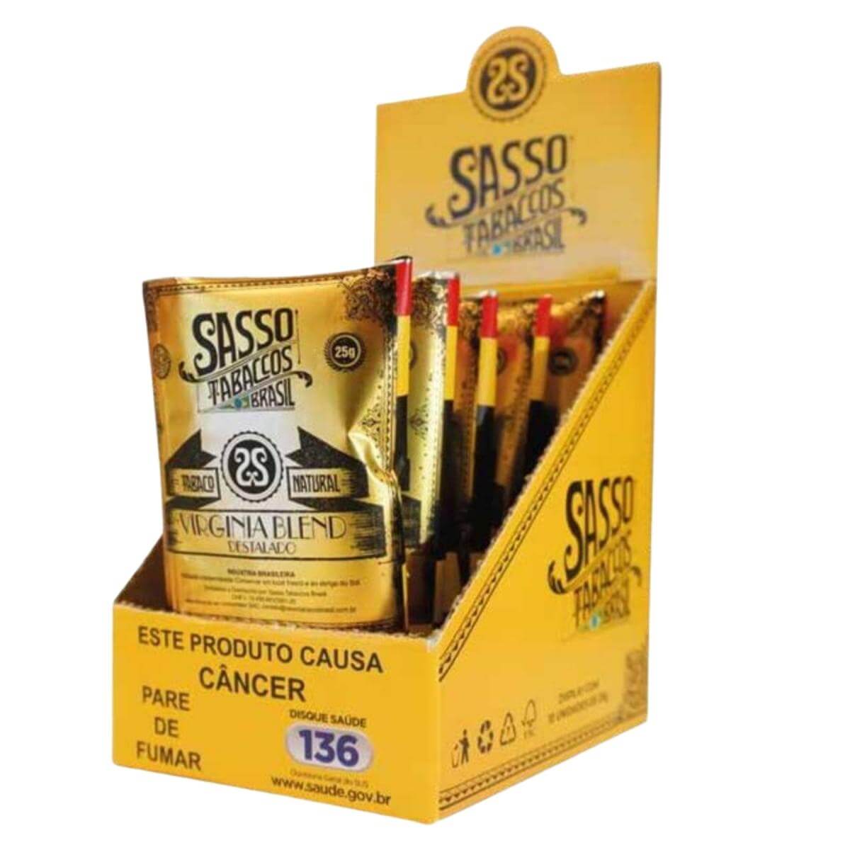 Tabaco / Fumo Sasso Tradicional Virgínia Blend - Display C/10 Bags de 25G