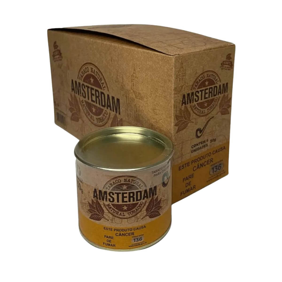 Tabaco / Fumo Natural Amsterdam p/ Cachimbo Orgânico - Display C/6 Latas