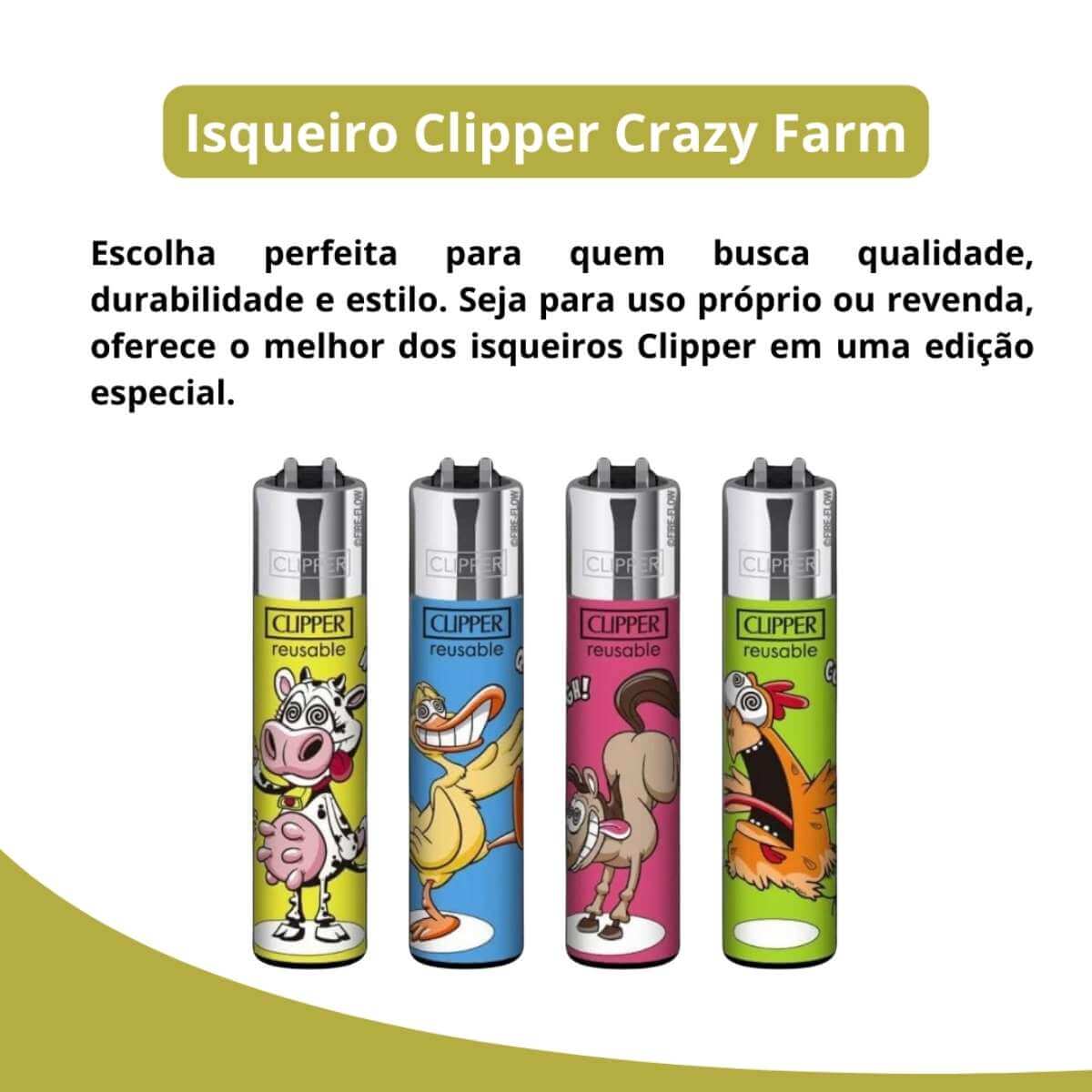 Isqueiro Clipper D24 CP11R CRAZY FARM 1+ LB - Display C/24 (Grande) - Imagem 3