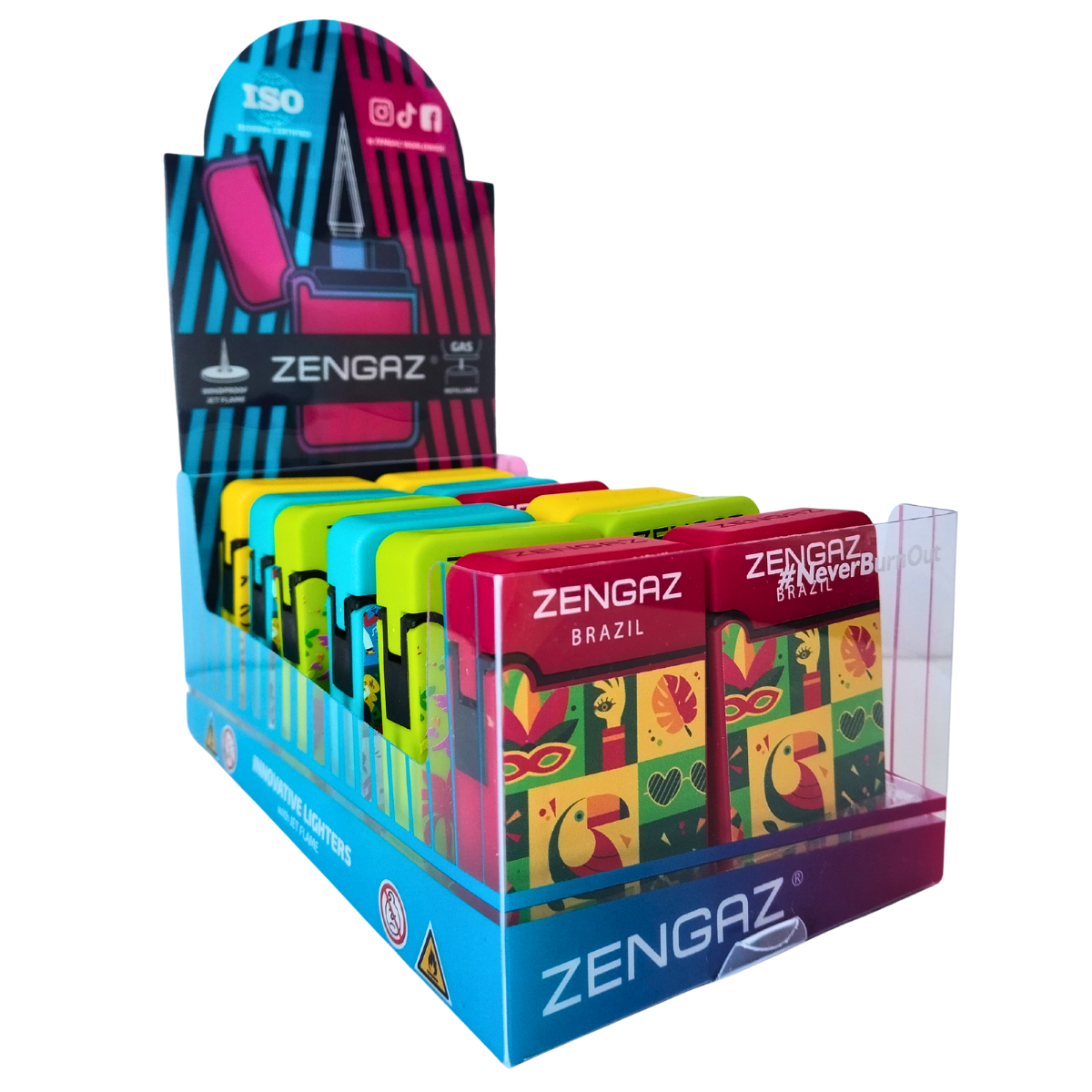 Isqueiro Maçarico Zengaz ZL-8 Grand Jet Cores Carnaval - Display C/12