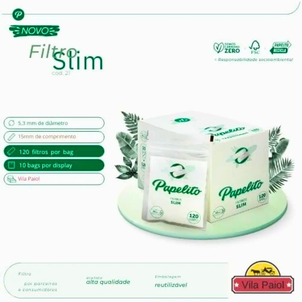 Filtro Papelito Slim - Display C/10 Bags